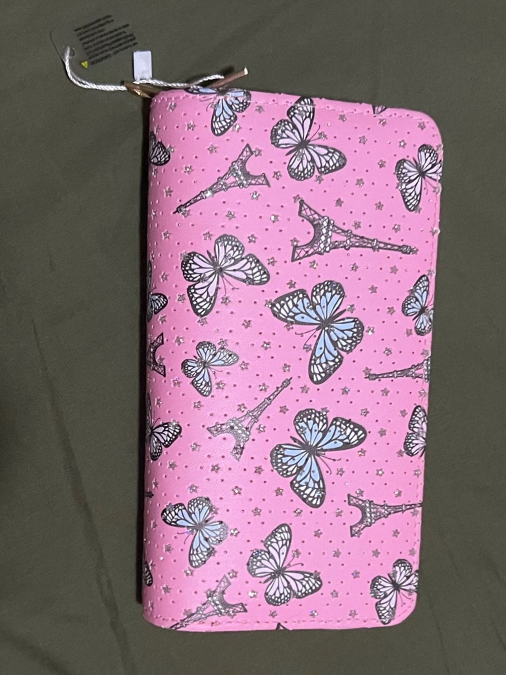 Pink Butterfly & Eiffel Tower Zip Wallet
